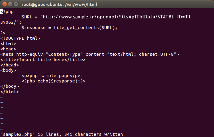 sample.php를 다음과 같이 코딩 